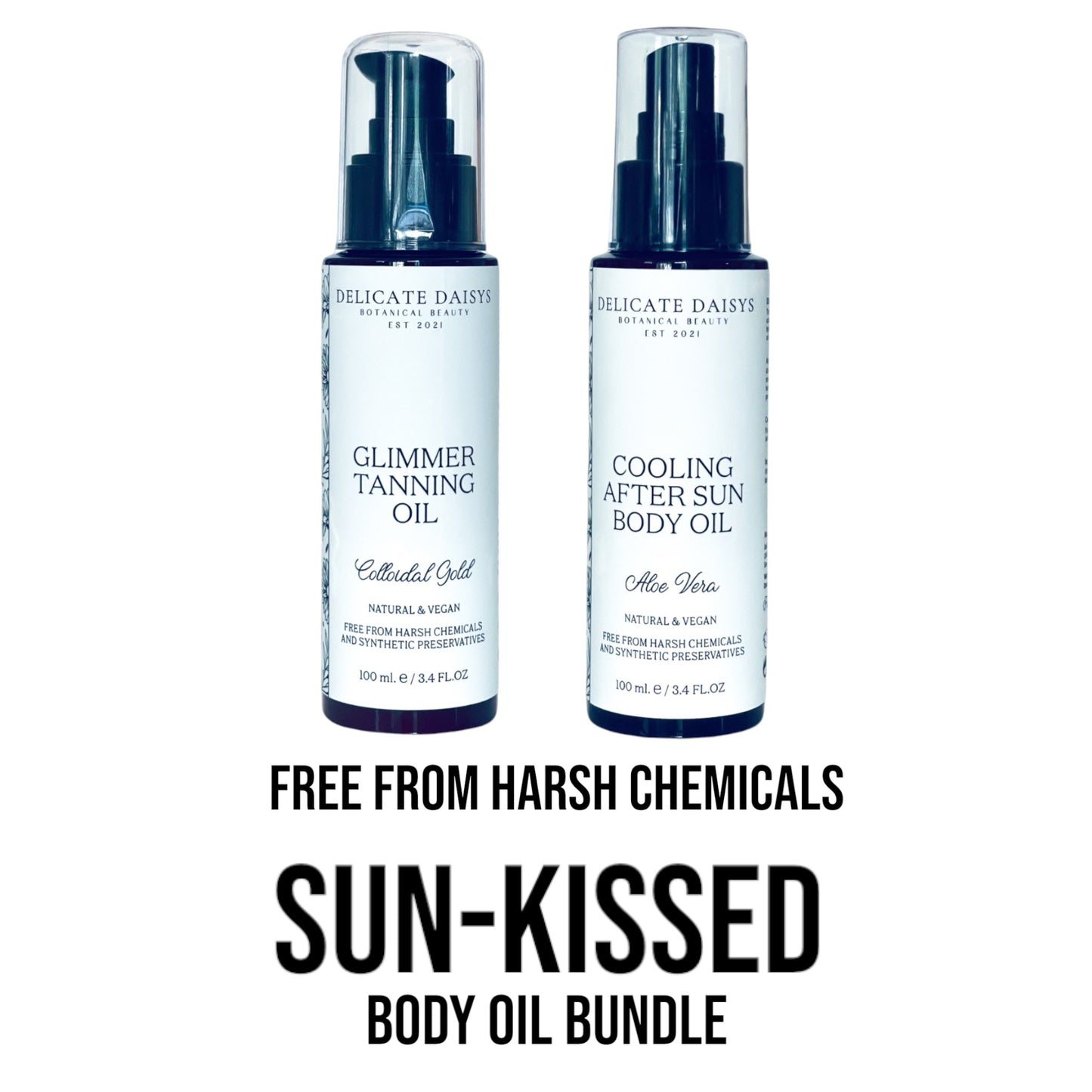 Delicate Daisys Sun-Kissed Body Oil Bundle – vegan aloe and shimmer oils for glowy summer skin