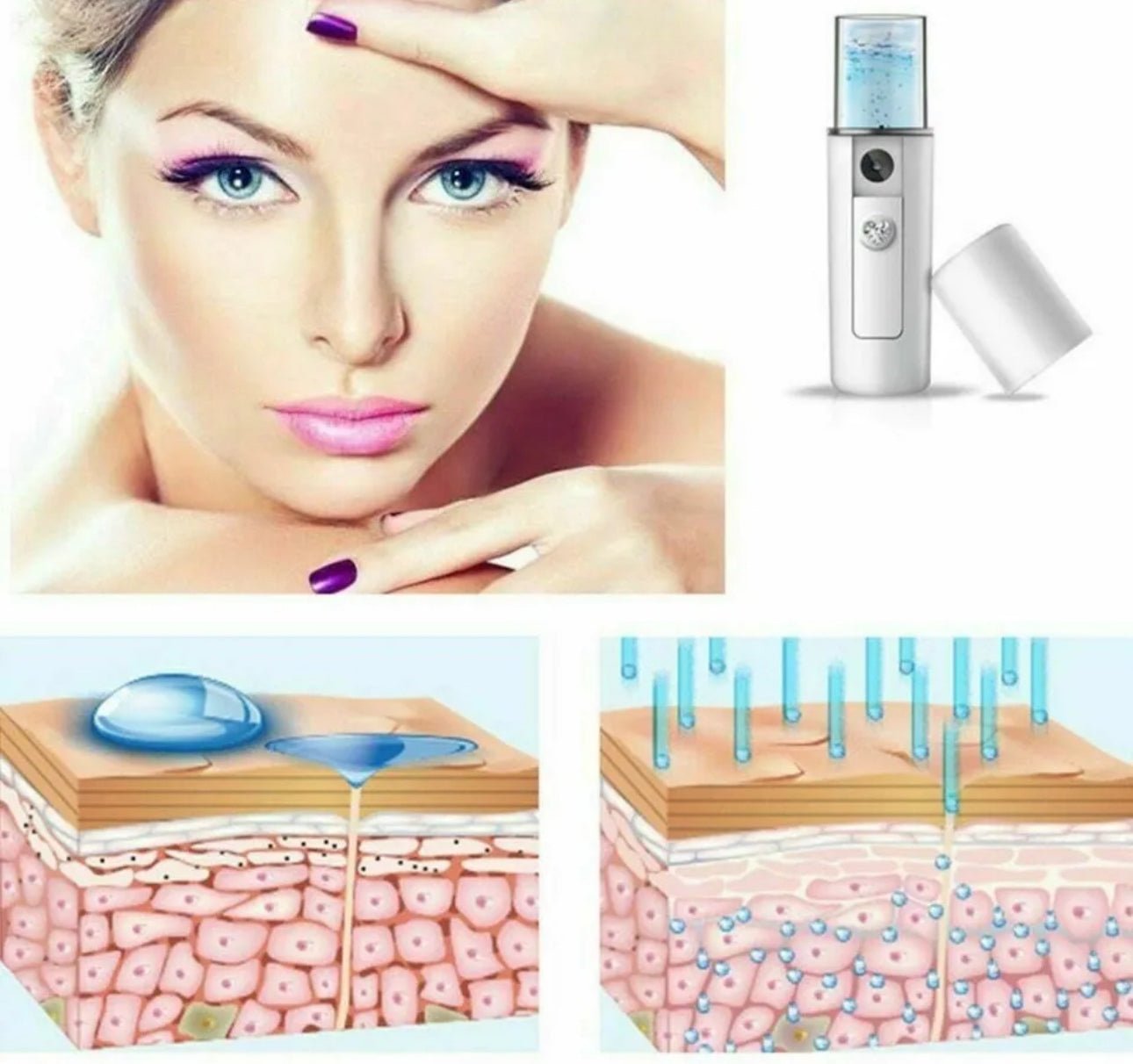 Delicate Daisys Nano Mister handheld facial steamer for deep hydration, enhanced serum absorption, and dewy skin glow