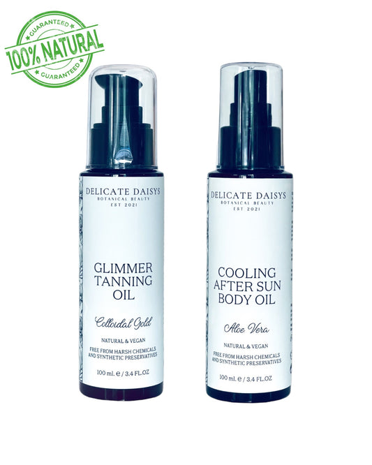 Delicate Daisys Sun-Kissed Body Oil Bundle – vegan aloe and shimmer oils for glowy summer skin